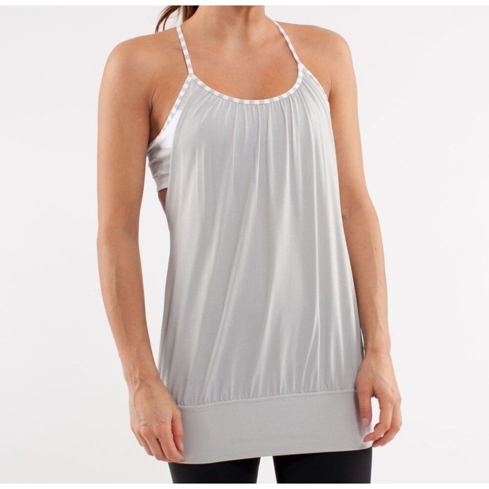 Lululemon Sz 4 No Limit Tank Silver Spoon White Grey Wide Bold Multi-Stripe Yoga